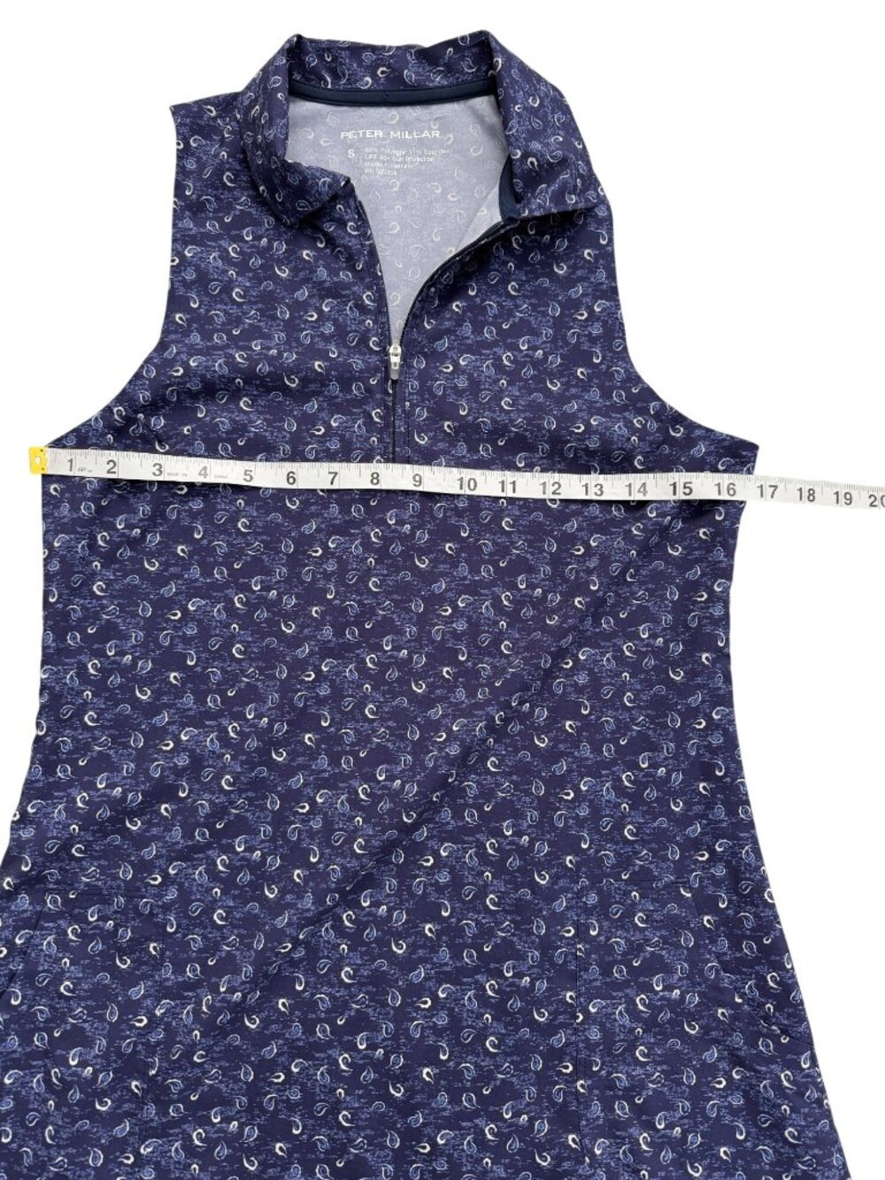 Peter Millar Womens Size S Sleeveless Dress Navy Paisley 1/4 Zip Collared UPF 50 - Picture 5 of 7